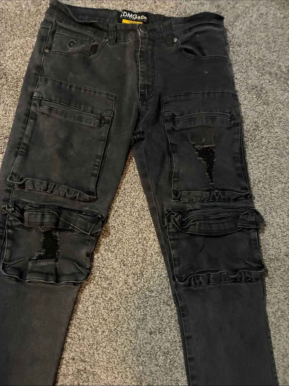 Men's Black Skinny Distressed Cargo Jeans